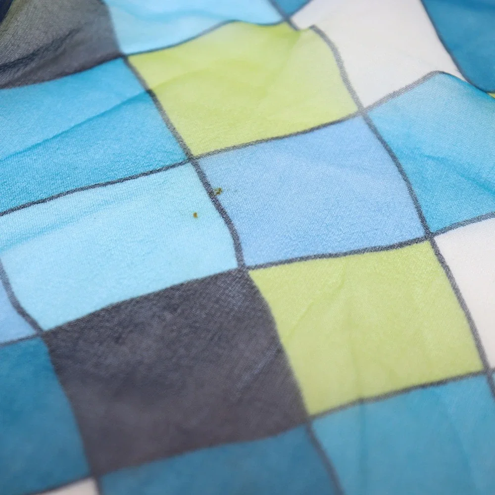 Casual Corner Silk Scarf 20x21 Blue Green Womens Geometric‎ Sheer Italy